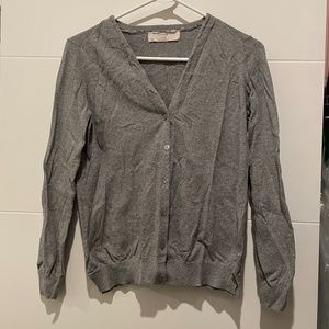 ZARA Knit V Neck Button up Grey Cardigan elbow patch LARGE L casual jacket top